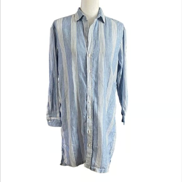 Frank & Eileen Size XS Small Hunter Linen Mini Shirt Dress Striped Blue White - Picture 1 of 5